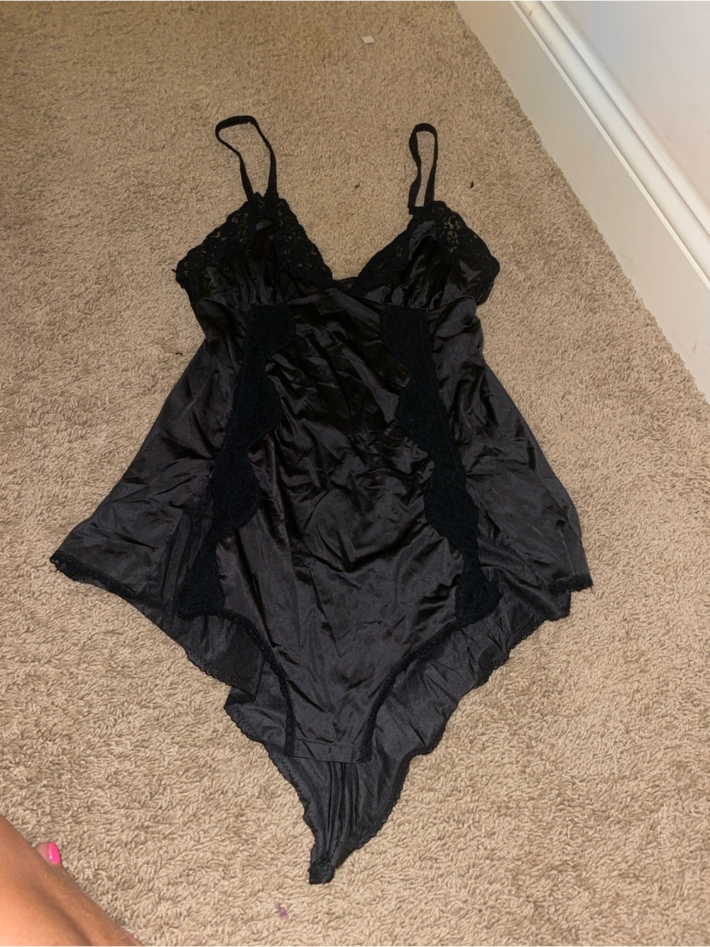 Blush Black Satin Lace-Trim Chemise